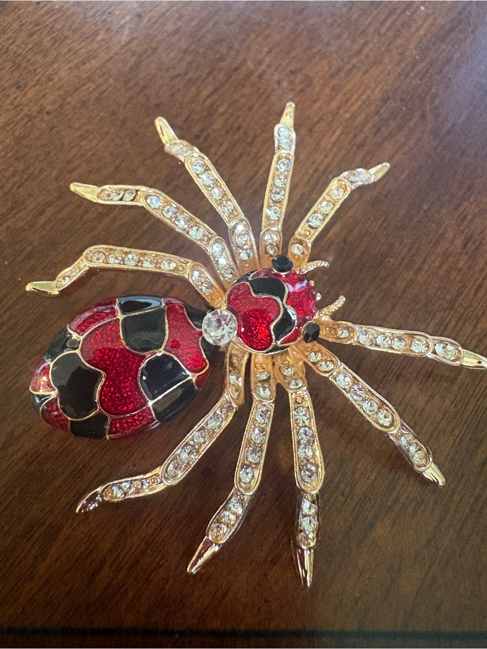 Red and Black Crystal Spider Brooch